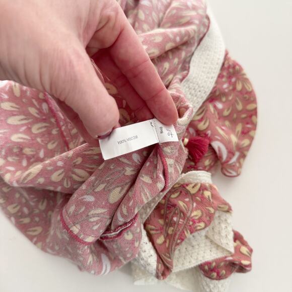 Poupette St. Barth Dusty Pink Floral Crochet Tassel Sasha Mini Dress Size XS - Picture 7 of 7